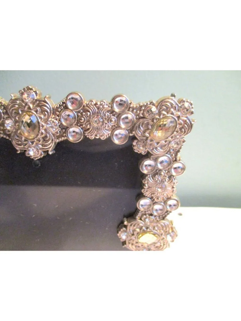 *Vintage Silver Ornate Jeweled Photo Frame with Rhinestones